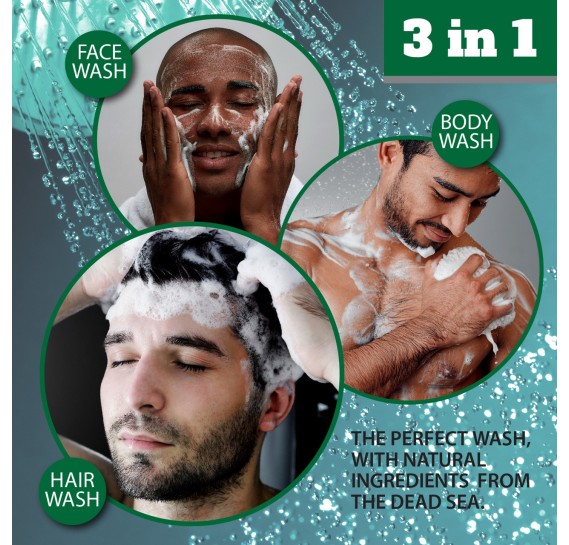 Мужской гель для умывания лица, волос и тела 3 в 1 с ароматом Эвкалипта и Мяты DSC Eucalyptus Mint Dead Sea Collection 1000 мл